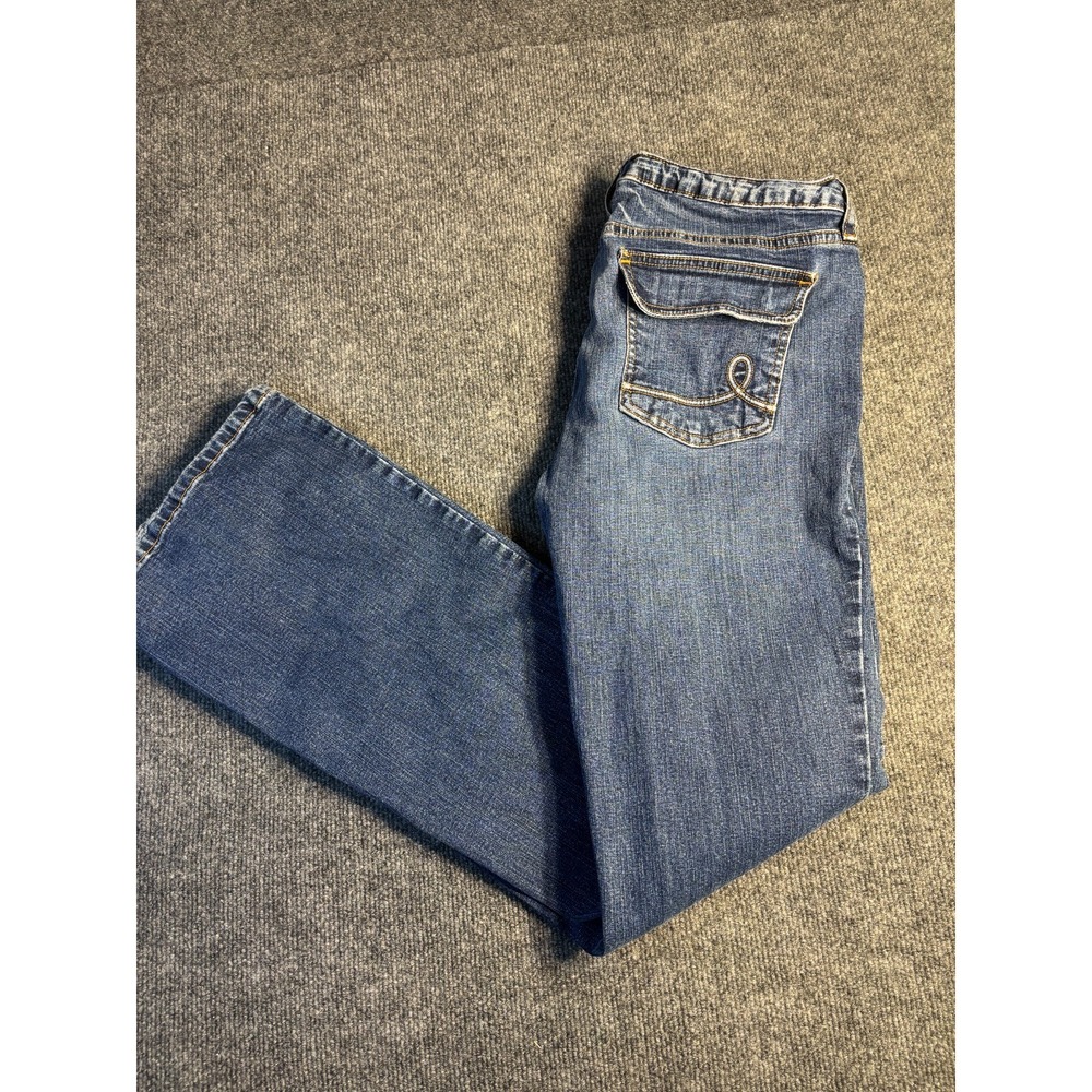 Outloud Flare Jeans Women Size 11 Blue Denim Stretch Mid Rise Low Waist RN 95256
